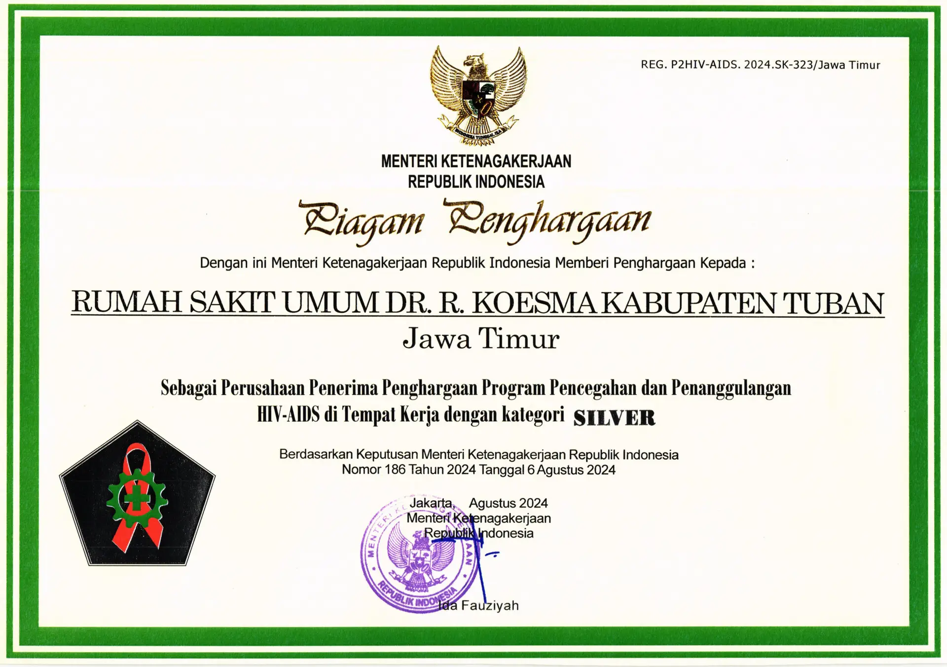 PENGHARGAAN PROGRAM PENCEGAHAN dan PENANGGULANGAN HIV AIDS SILVER 2024