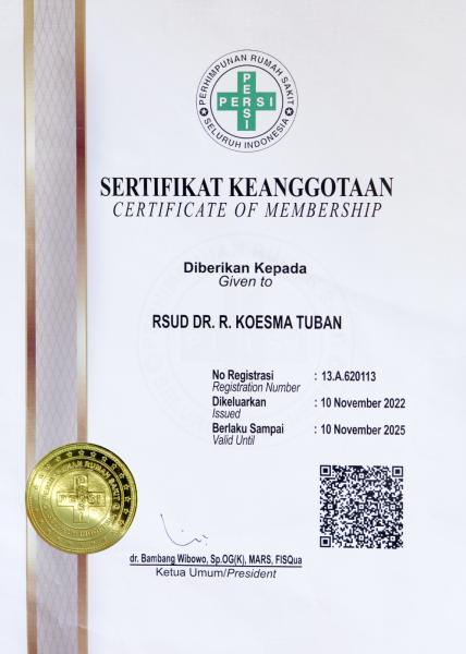 sertifikat keanggotan persi